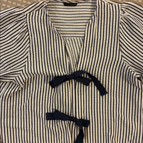 Zara Blue and Cream Striped Blouse - Picture 2 of 6